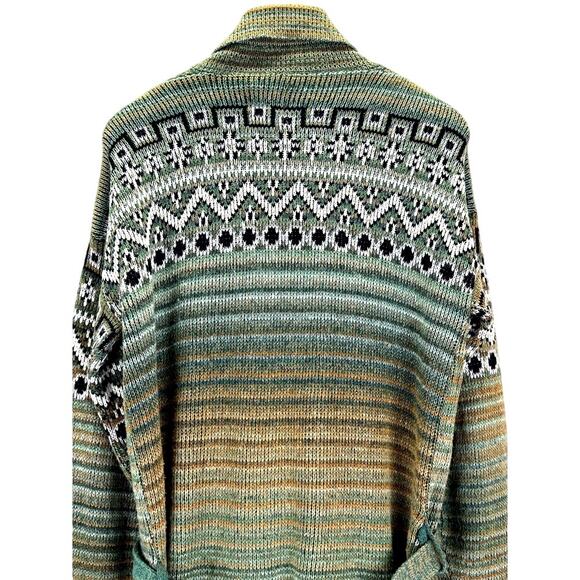 VTG Kings Road Sears Cardigan Mens L Green Cowichan Belted Sweater Western Boho - Picture 8 of 9